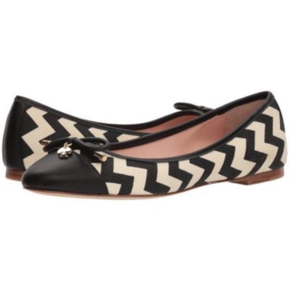 Kate Spade Black and Cream Zigzag Chevron Flats